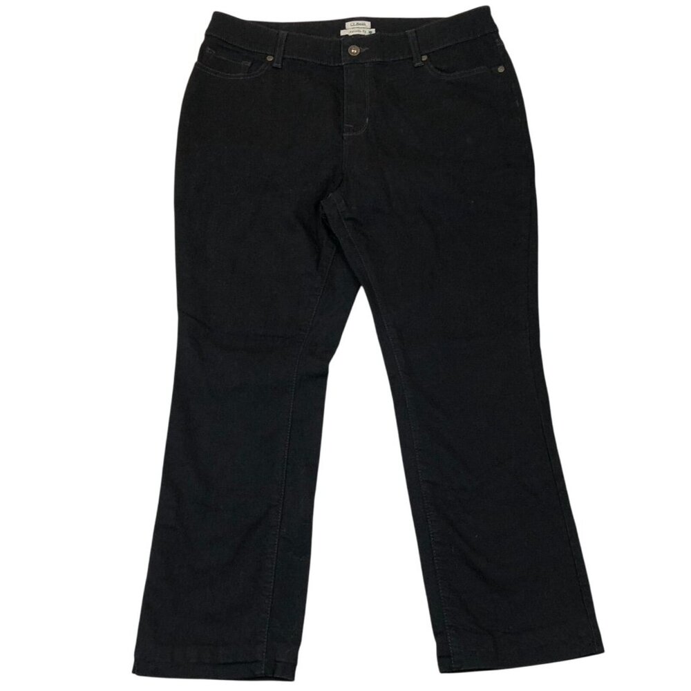 L.L.Bean Womens Pants Size 14P Black Favorite Fit Straight Leg Casual High Rise